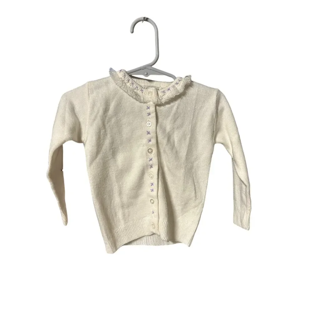 vintage baby girl 18m outfit gingham lovebird dress and 1960s white cardigan